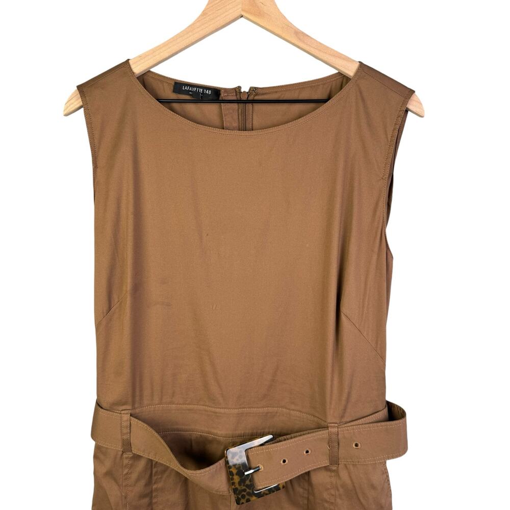 Lafayette 148 Aurthur Sleeveless Belted Stretch Cotton Jumpsuit Acorn Wide Leg - Picture 4 of 13